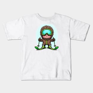 Cute Skiing Chibi Baby Wearing a Fur Suit Kids T-Shirt